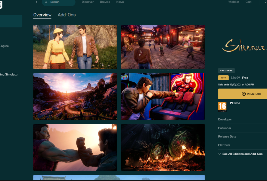 Epic Games Store Giveaway Day 1: Shenmue III